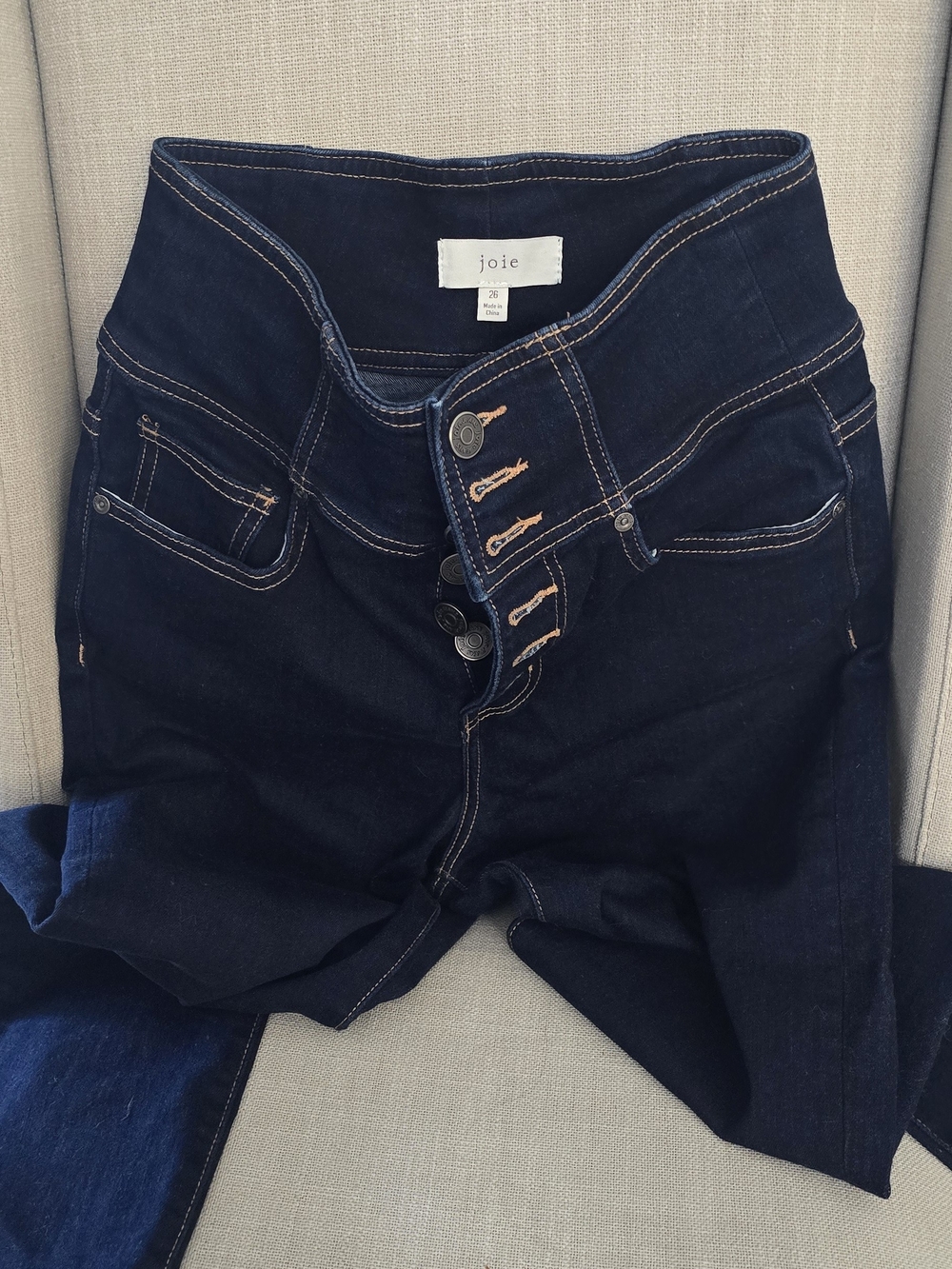 Joie Indigo High-Rise Button-Fly Jeans